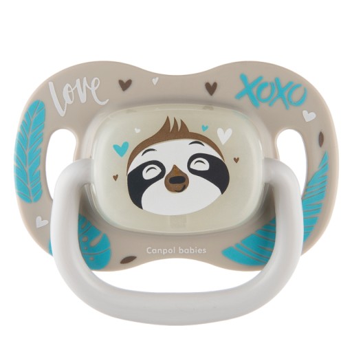 SILIKÓNOVÝ ukľudňujúci cumlík 18M+ SYMETRICKÝ CANPOL EXOTIC SLOTHY