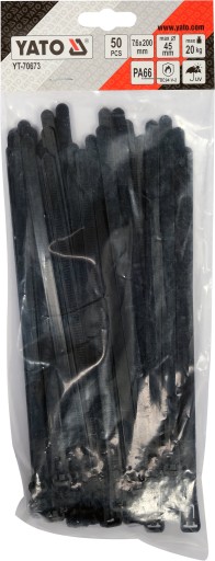 PLASTOVÉ SVORKY YATO, ČIERNA, 7,6 x 200 mm, 50 ks. TRITITES