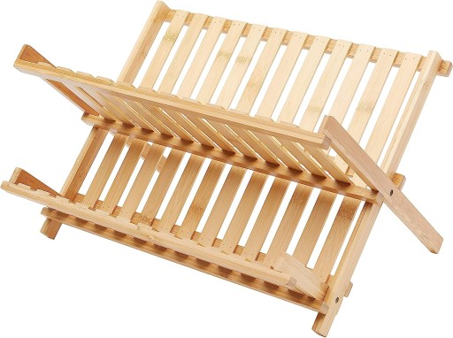 Bambusový skladací odkvapkávač na riad