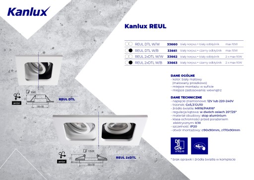 Kanlux REUL DTL W/B GU10 stropné očko