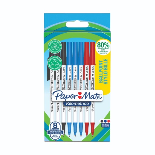 Paper-Mate Kilometrico guľôčkové pero Čierna Červená Modrá Súprava 8 ks