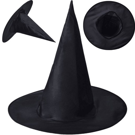 Vzorovaný čierny čarodejnícky klobúk pre halloweensky kostým s dlhými rukávmi