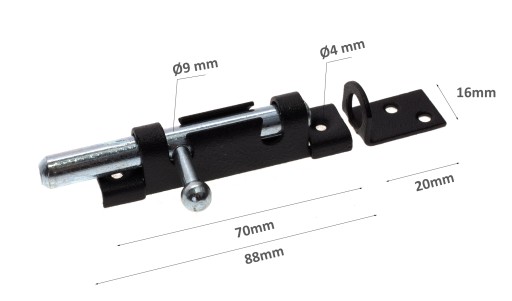 Oceľová západka Bolt Lock BLACK 70x16mm