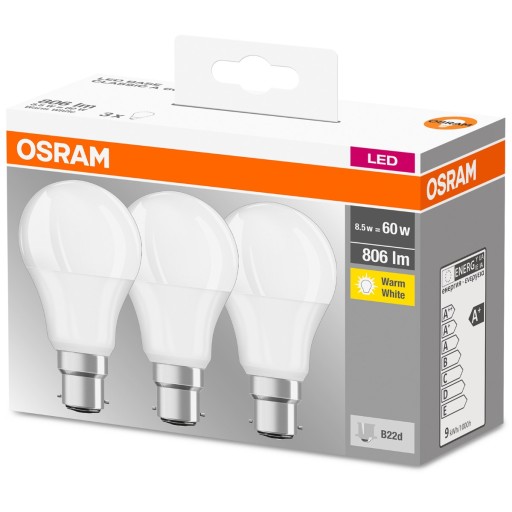 3PAK LED žiarovka B22d 8,5W = 60W OSRAM HEAT 2700K