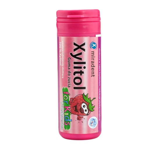 MIRADENT Xylitolové žuvačky pre deti jahoda 30 kusov