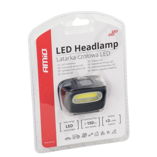 LED čelovka COB IPX3 s funkciou AMiO stroboskopu