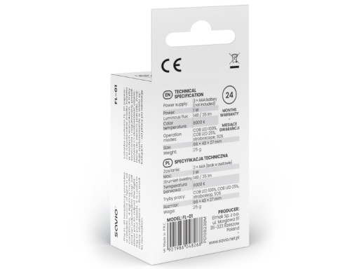 COB LED čelovka SAVIO FL-01 Čelovka na batérie 140Lm 10m 4 režimy