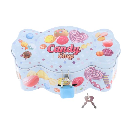 KRABIČKA NA CANDY PRASIATKA KOVOVÁ UZAMKNUTÁ KĽÚČOM A VISIACÍM ZÁMKOM