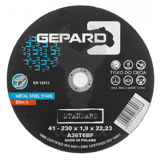 ŠTÍT NA KOV 41 95A 230x1,9x22 GEPARD STANDARD