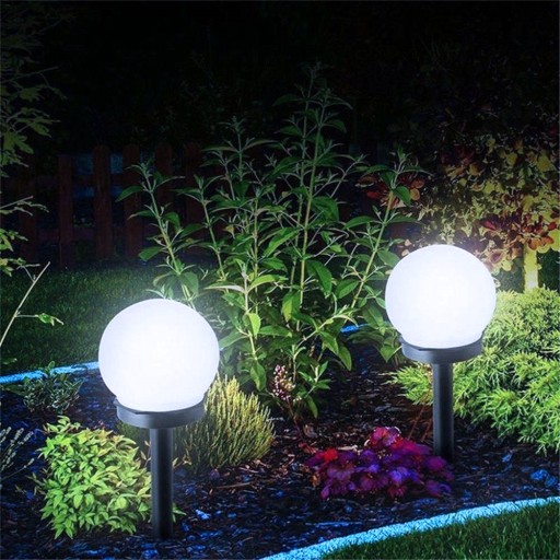 LED SOLÁRNA ZÁHRADNÁ LAMPA BIELA GUĽA 10cm