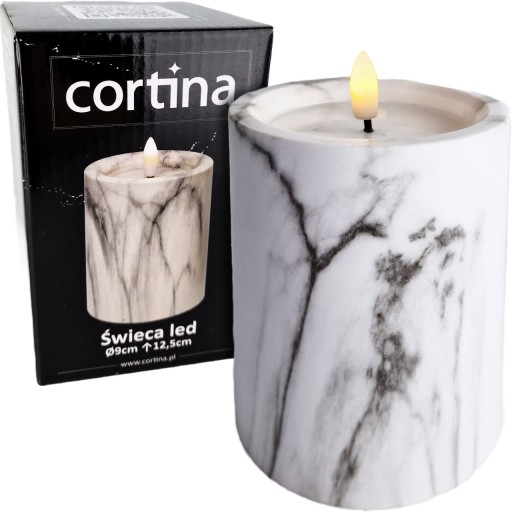 Mramorový EFFECT LED sviečka 12,5 cm 9,5 DEKORATÍVNA biela