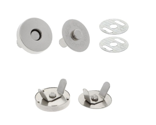 Magnetická spona okrúhla 18 mm, pripevnená k taške, strieborný nikel