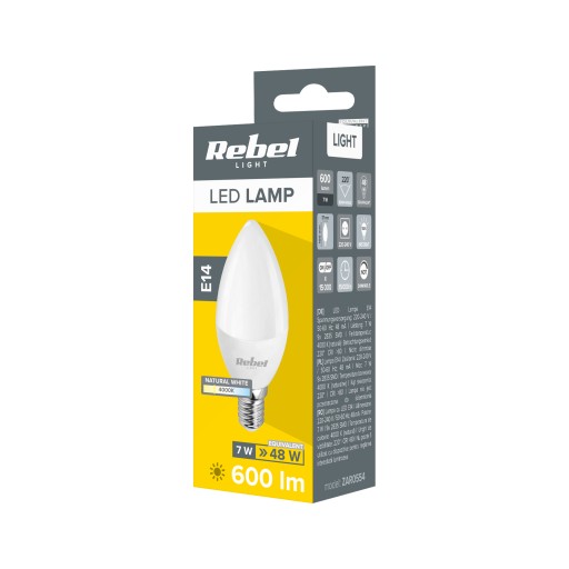 LED žiarovka na sviečku 7W E14 4000K Rebel