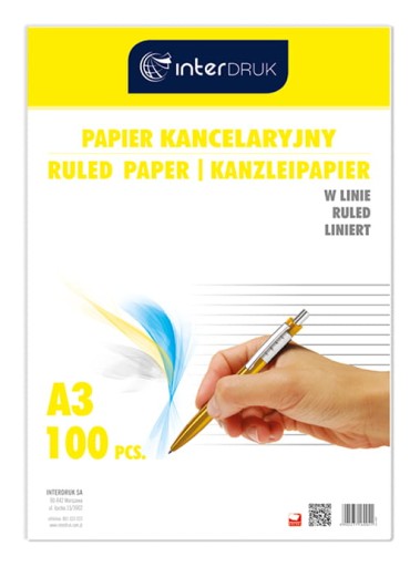 Kancelársky papier A3, 100 linajkových listov