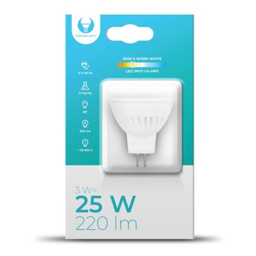G4 MR11 LED žiarovka 3W 12V 3000K 220lm Keram.
