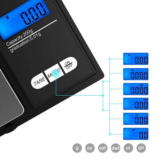 Presná mini váha na šperky 0,01 - 200g LCD podsvietenie 2xAAA čierna