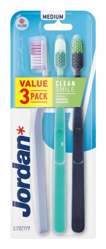 Stredná zubná kefka Jordan Clean Smile, 3 kusy