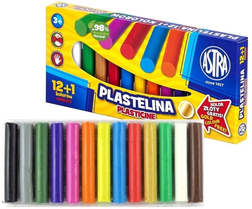 Plastelína 12 farieb + 1 zlatá Astra
