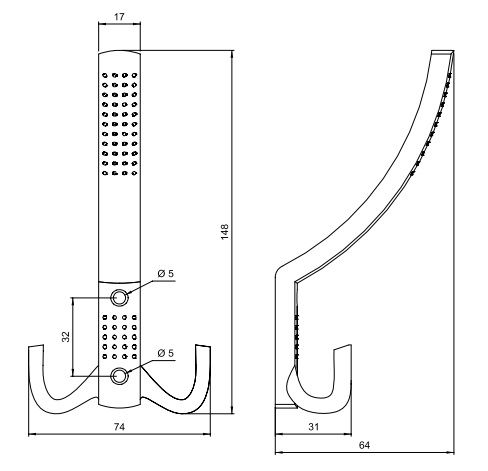 TROJSTENNÝ NÁBYTOK VEŠIAK CHROMOVÝ HÁK 15 cm AMIX W001/C skrutky