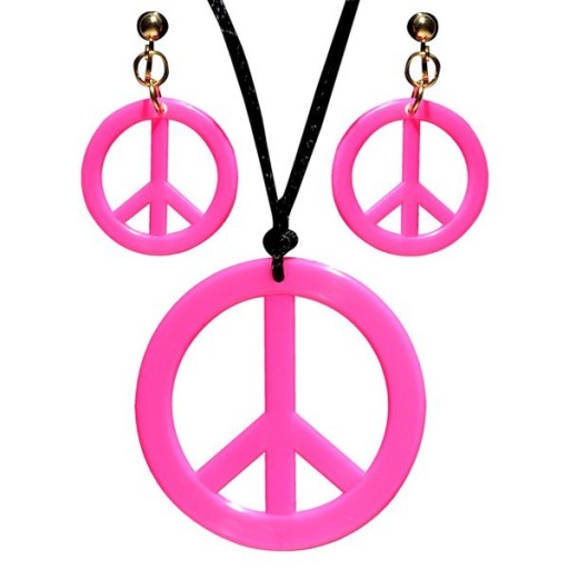 WOODSTOCK HIPPY ŠPERK RUŽOVÝ PRÍvesok + NÁUŠNICE