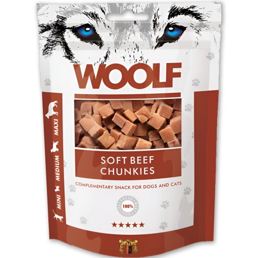 MUŽINKY Woolf Hovädzie kocky 100 g trenažér na tréning štvorcov