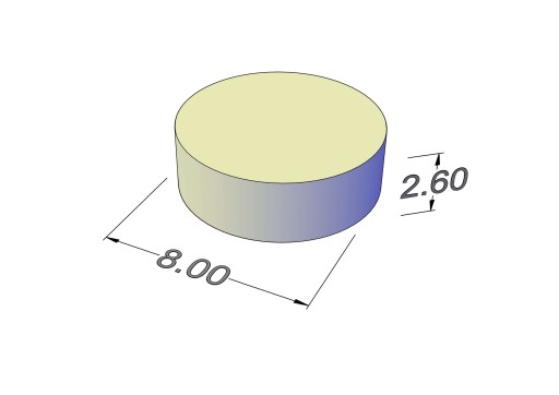 Neodymový cylindrický magnet MW 8x2,6 N38, sada 10 kusov