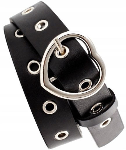 Čierny remienok s dierkami, strieborné srdiečko BUCKLE, koža
