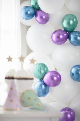 CHROMOVANÉ MODRÉ BALÓNKY malé na girlandy 12 cm 5 palcov 50 ks Lesklý