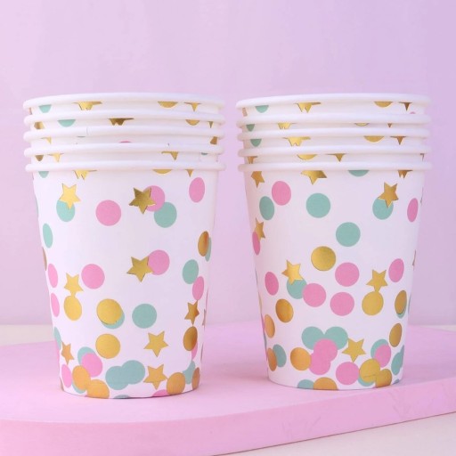 Mint papierové poháre z ružového zlata PASTEL CONFETTI 6 ks.