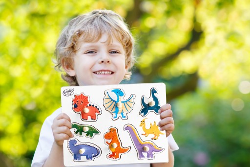 SMILY PLAY Montessori drevené puzzle dinosaury