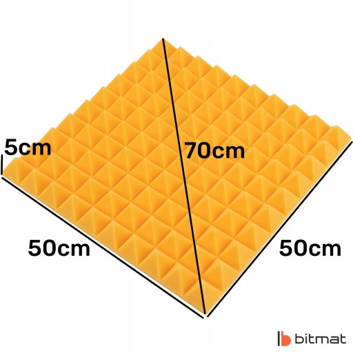 Žltý pyramídový akustický panel, ktorý tlmí ozvenu