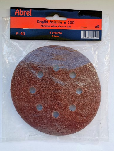 5x Brúsny kotúč 8 dier suchý zips 125mm P40 (sada 5 kusov)