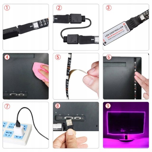 FAREBNÝ LED TV USB RGB PÁSOK LED PODSVIETENIE 5V + DIAĽKOVÉ OVLÁDANIE LED 2M