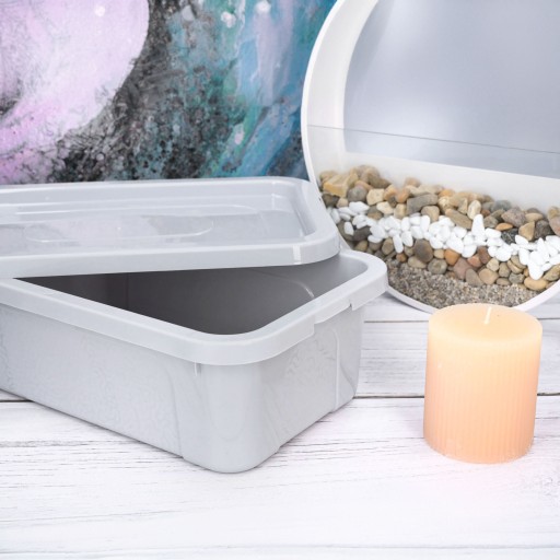 Organizér, plastová nádoba s vrchnákom, 4,5l box, svetlo šedá
