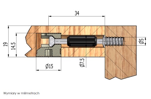 10x Excentrický konektor z plastu fi15 pre priemer 19mm