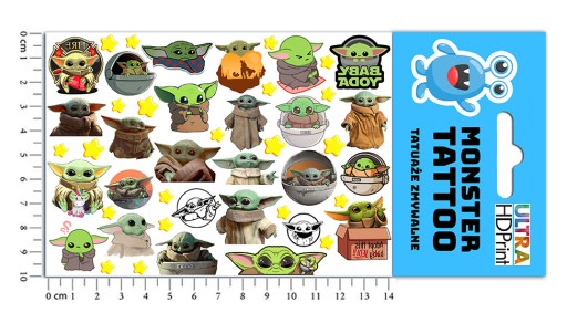 MEGA SET NÁLEPOK + TETOVANIE BABY YODA GROGU