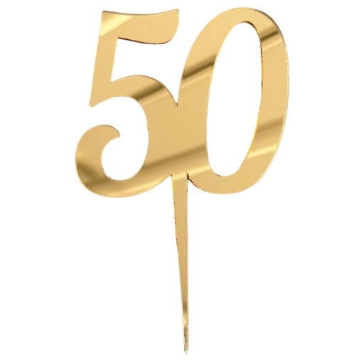 Číslo 50 Topper na nohu na prilepenie do zrkadla Narodeninové číslo 8cm ZLATÉ PLEXI