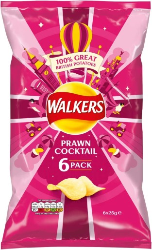 Walkers Krevety - Krevetové koktailové chipsy 6x 25g