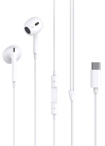 Káblové slúchadlá USB-C s mikrofónom USB typu C, biele do uší