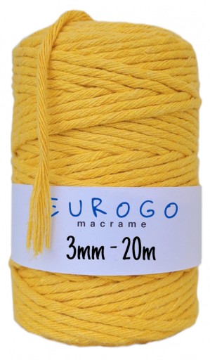 Macrame Cord Twisted Cotton Ecological Yellow 20m 3mm
