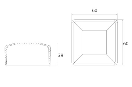 PLASTOVÁ ZÁTKA APLIKOVANÁ NA ČIERNU PLASTOVÚ ZÁSTRČKU PROFILU 60X60