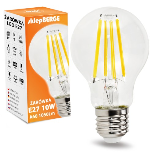 E27 Filament A60 LED žiarovka 10W Neutral 4500K