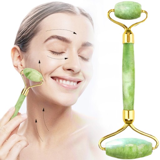 ROLLER MASSAGER pravý nefritový kameň na tvár + sada GUA SHA