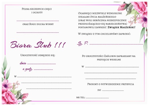 SVADOBNÉ POZVÁNKA Kvetinová Lila Ružová