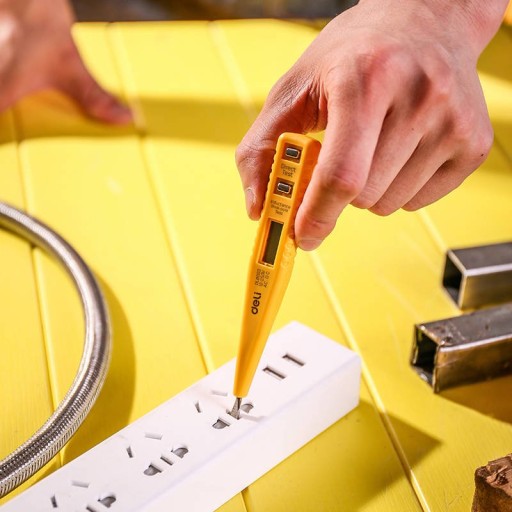 Deli Tools EDL8003 skúšačka napätia, elektronická, 12-250V (žltá)