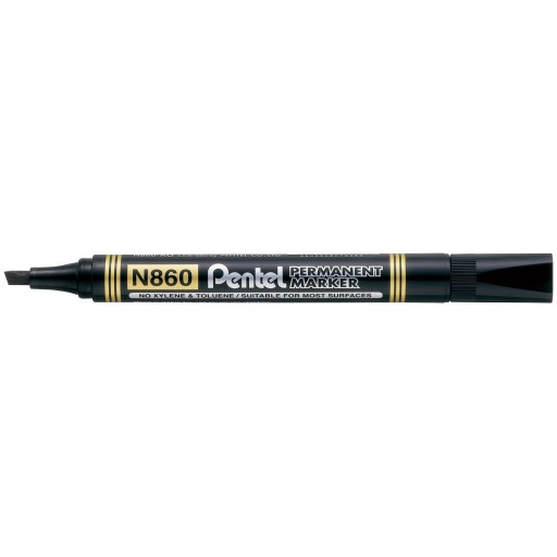 Pentel N860 čierny permanentný popisovač so skoseným hrotom