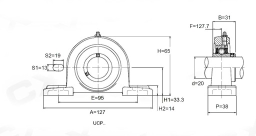 UCP 204 samonastavovacie ložisko v kryte UCP204 20 mm
