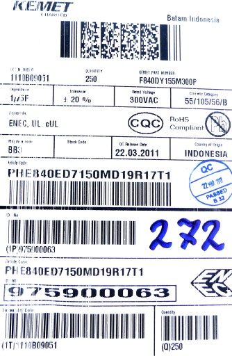 Fólia RIFA 1.5uF 1500nF 20% 275V AC 10ks