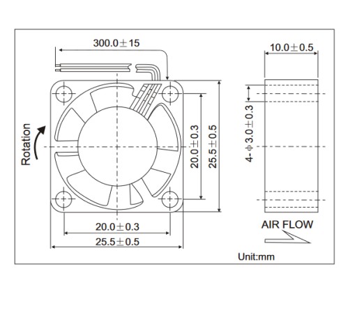 Ventilátor 5V 25x25x10 posuvný 2 vodič