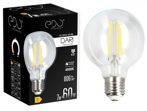 Dekoratívna LED žiarovka E27 G80 CLEAR 7W 4000K neutrálna 806lm EDO